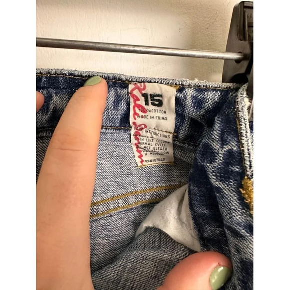 Destressed Denim Mini Skirt Size 15 #0640 - Picture 4 of 5